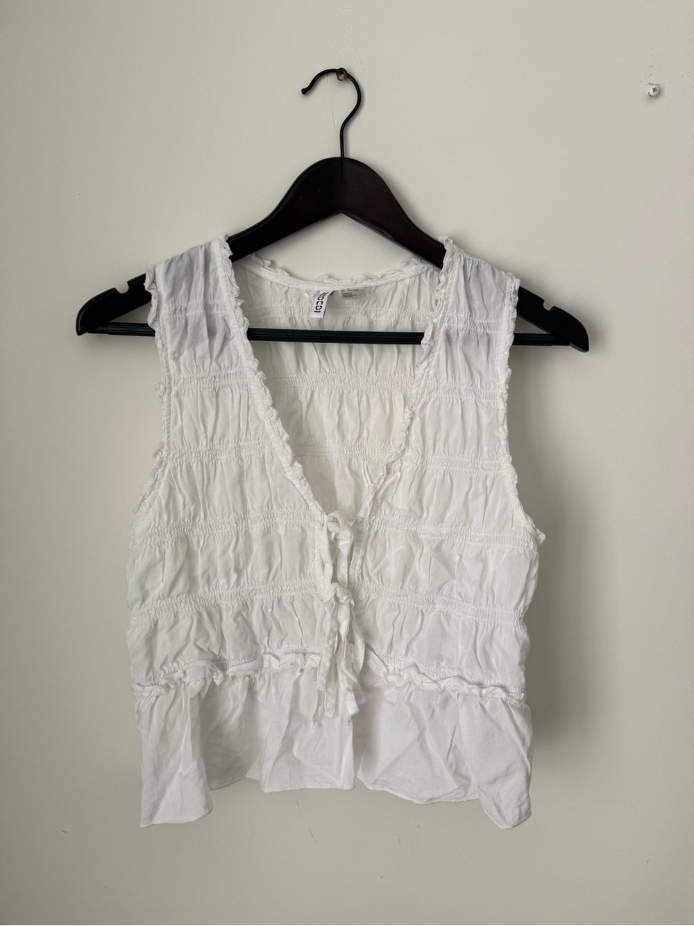 Divided White Ruffle Tie-Front Sleeveless Top